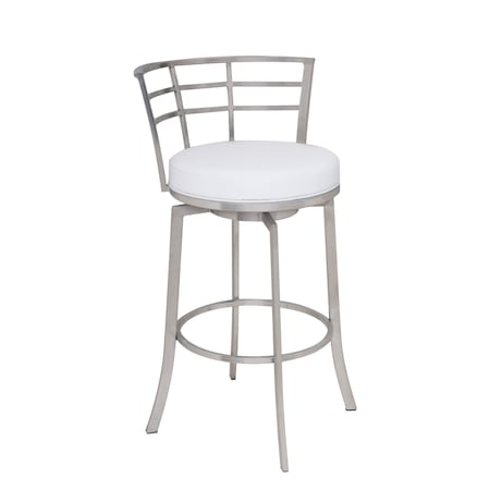 Armen Living Viper 26" Counter Height Swivel White Faux Leather and Brushed Stainless Steel Bar Stool LCVI26BAWH